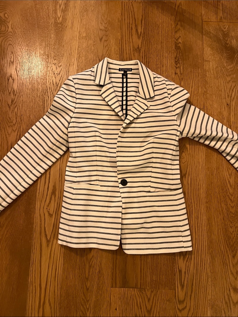 Express Cream and Navy Striped Single-Button Blazer